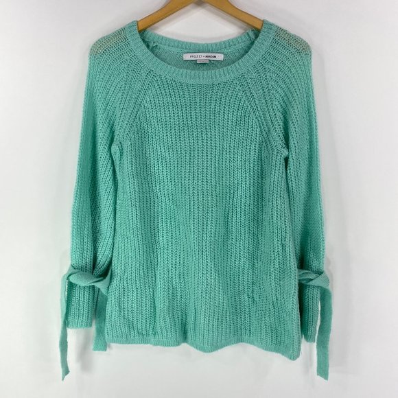 Project Naadam XS Sweater Pullover Bell Sleeve Tie Mint Green Open Knit Acrylic - Picture 4 of 11